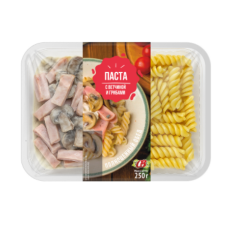 Паста с ветчиной и грибами