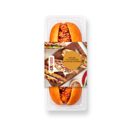 Хот-дог со стрипсами, соусом терияки